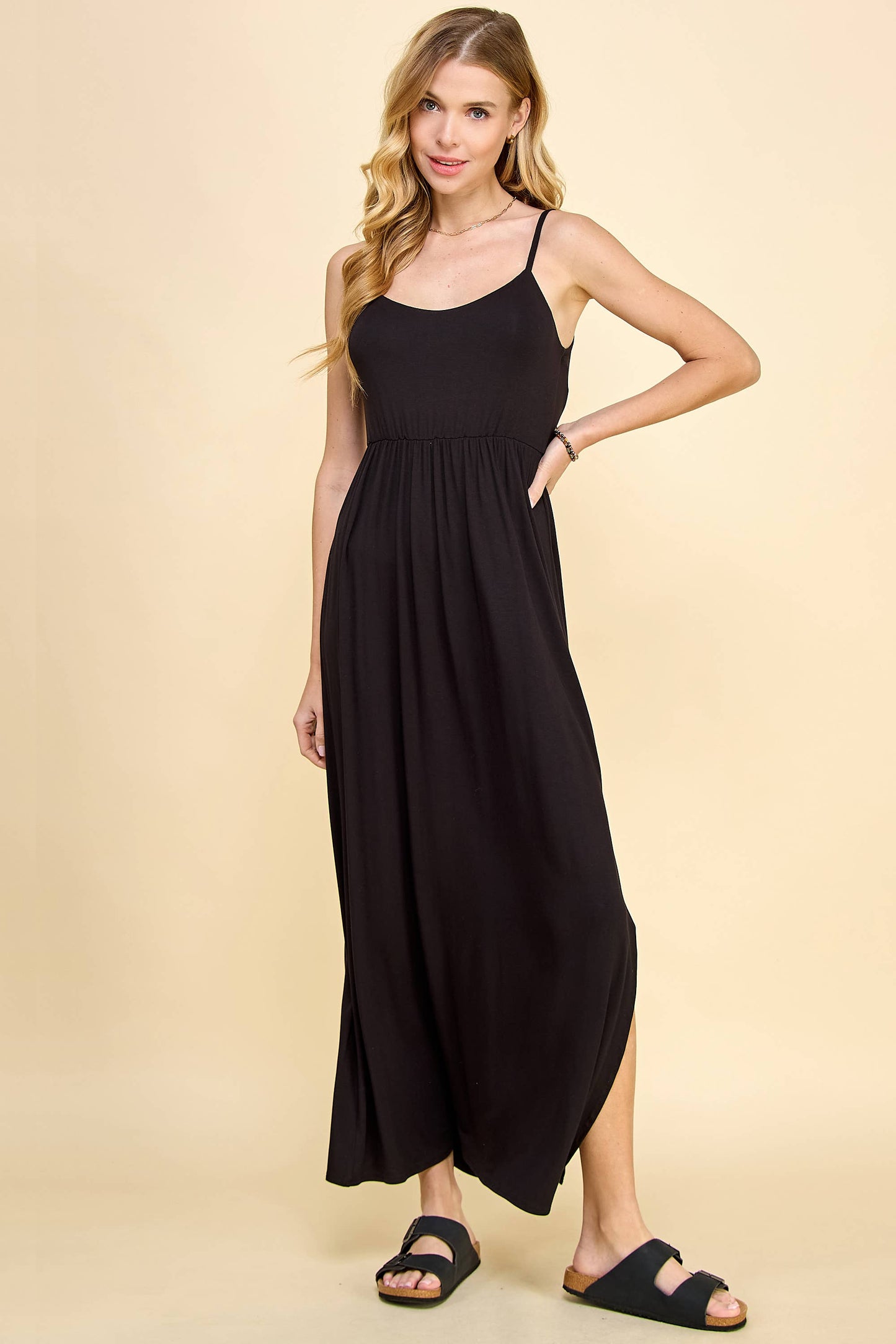 SPAGHETTI STRAP EMPIRE WAIST MAXI DRESS