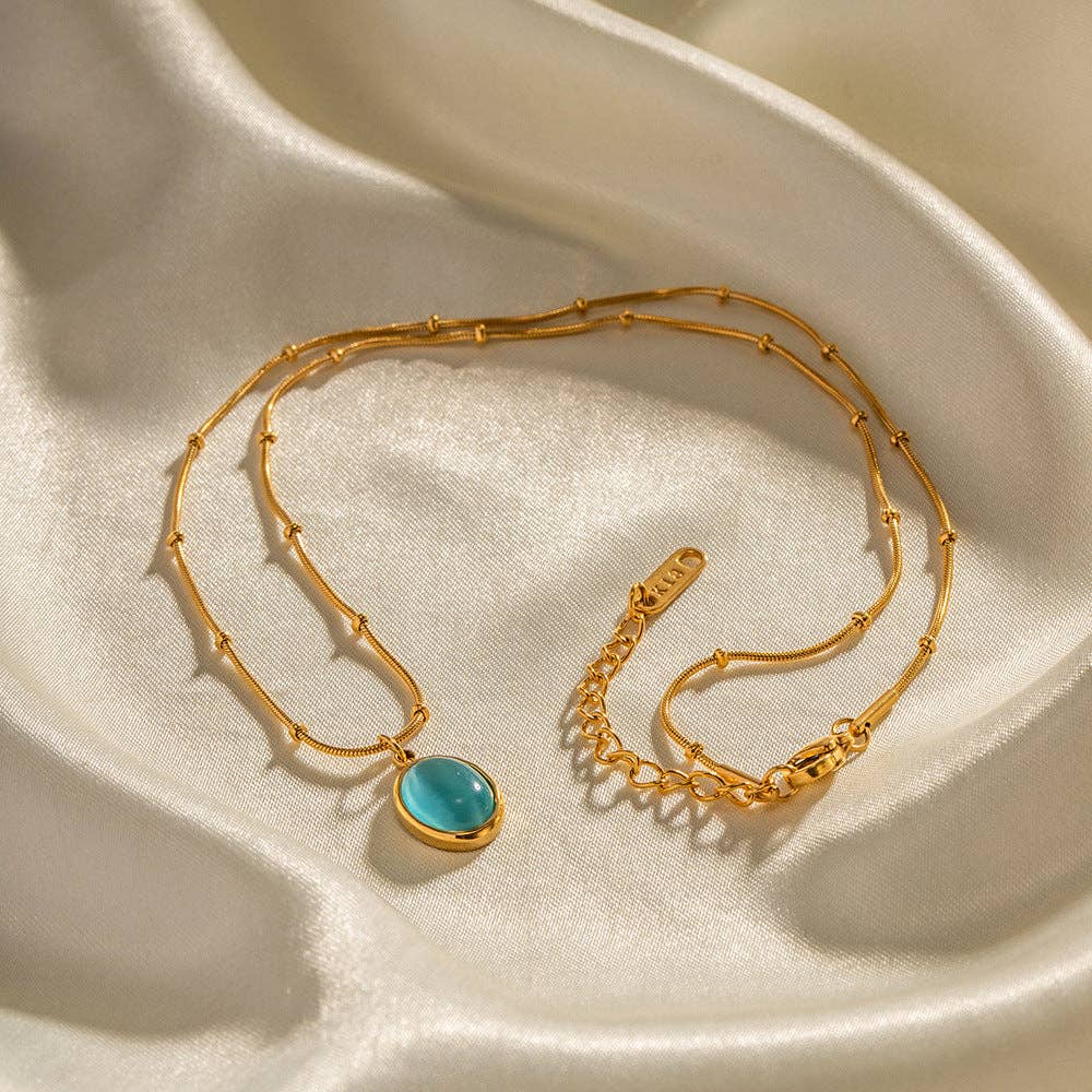 Vintage Blue Stone Pendant Necklace DPJN0856