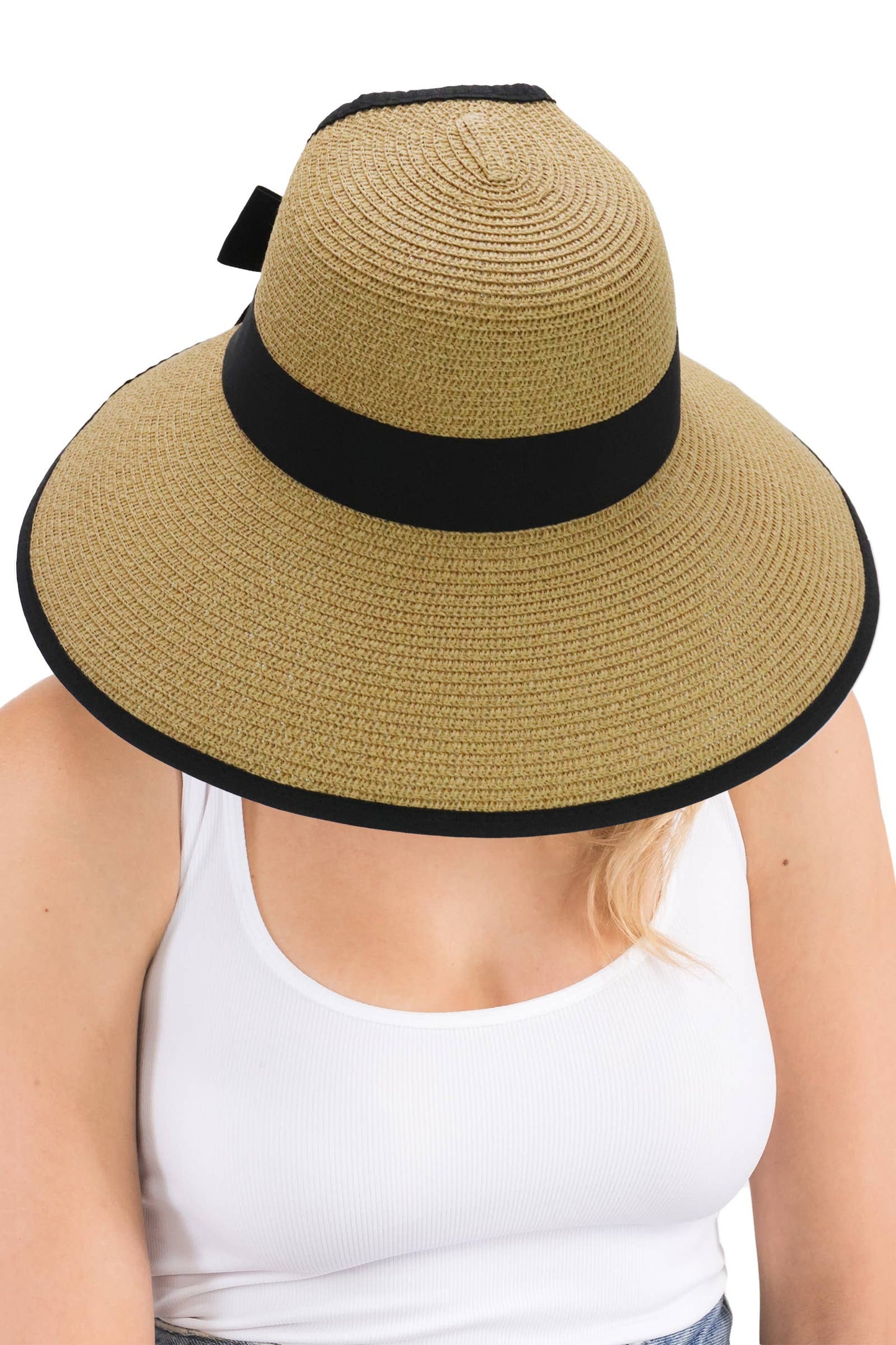 Black Bow Ponytail Straw Visor Dome Derby Sun Hat