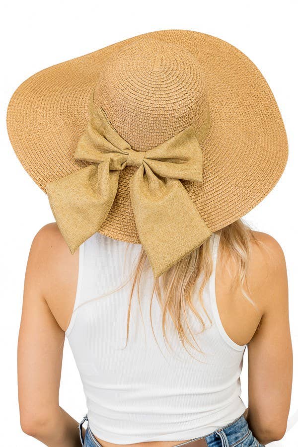 Solid Colored Bow Detailed Toyo Straw Sun Hat