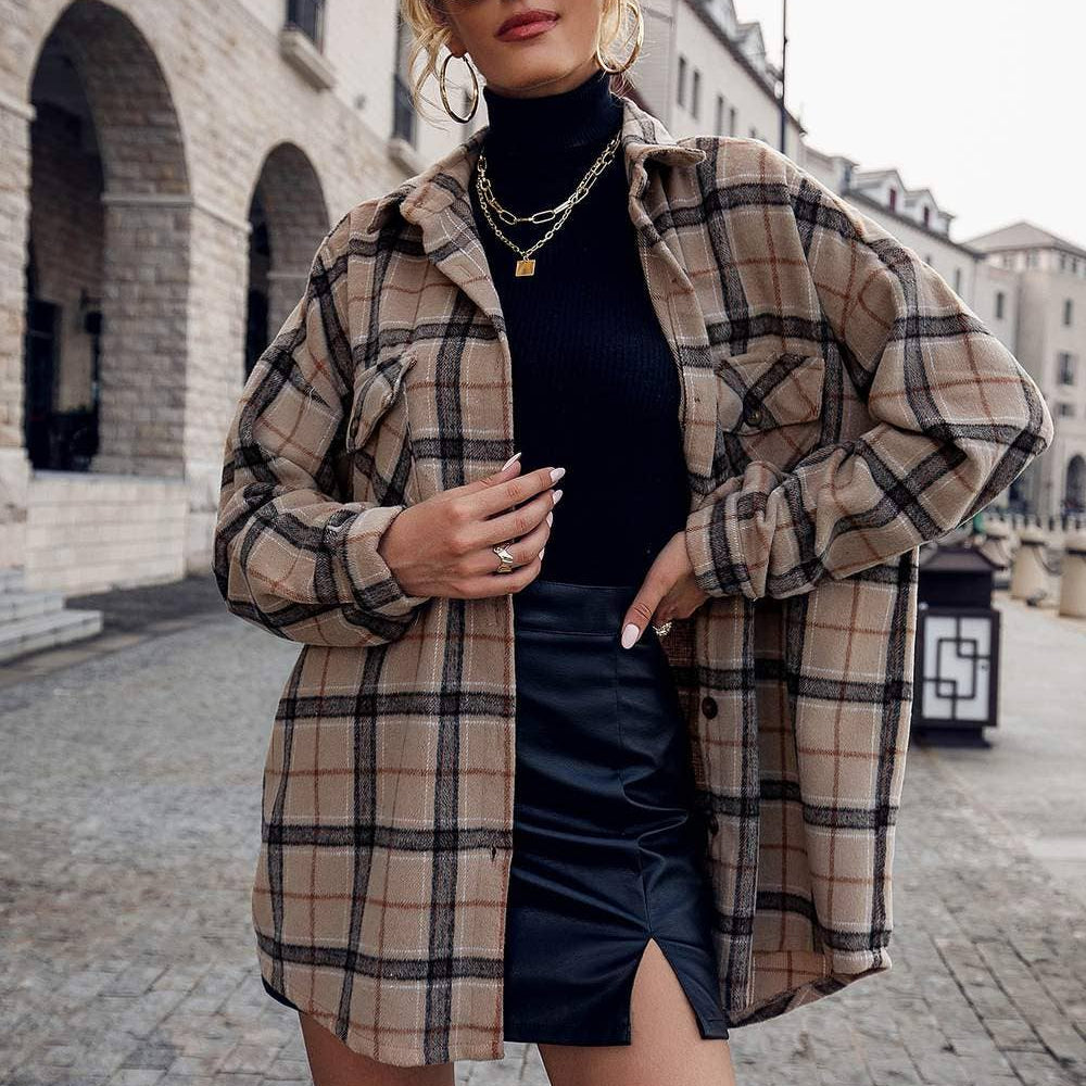 Plaid Drop Shoulder Shacket
