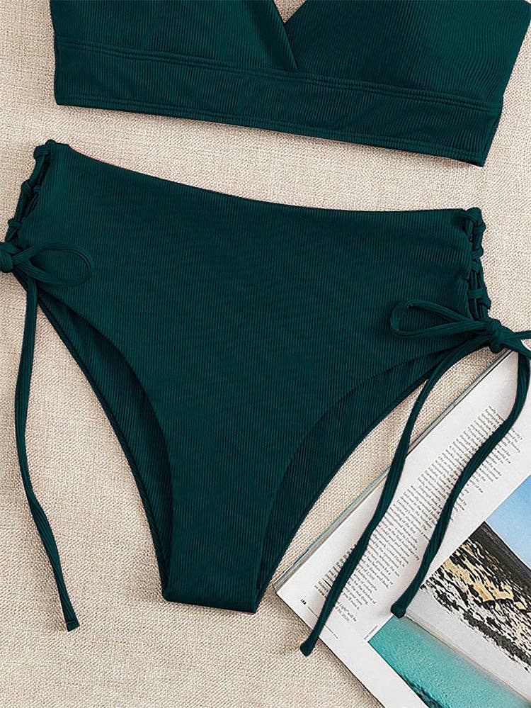 Ladies Solid Color Shoulder String Tie Bikini Set RFD-9684