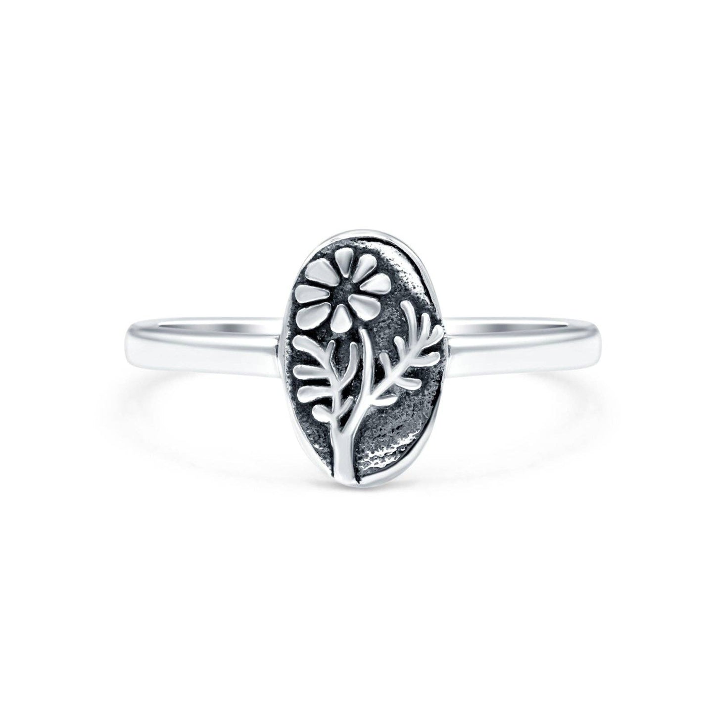 Flowers Oxidized Band Thumb Ring (9.5mm)