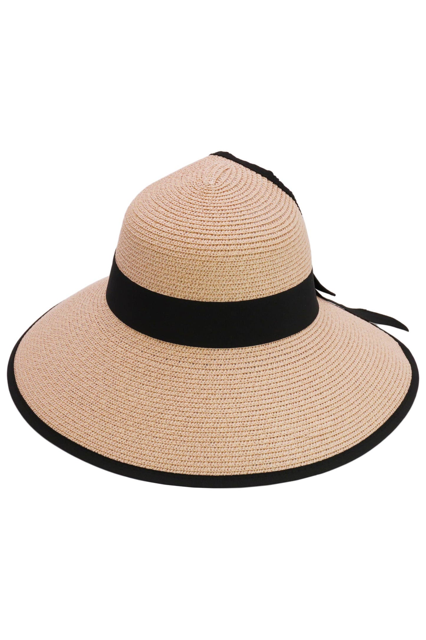 Black Bow Ponytail Straw Visor Dome Derby Sun Hat