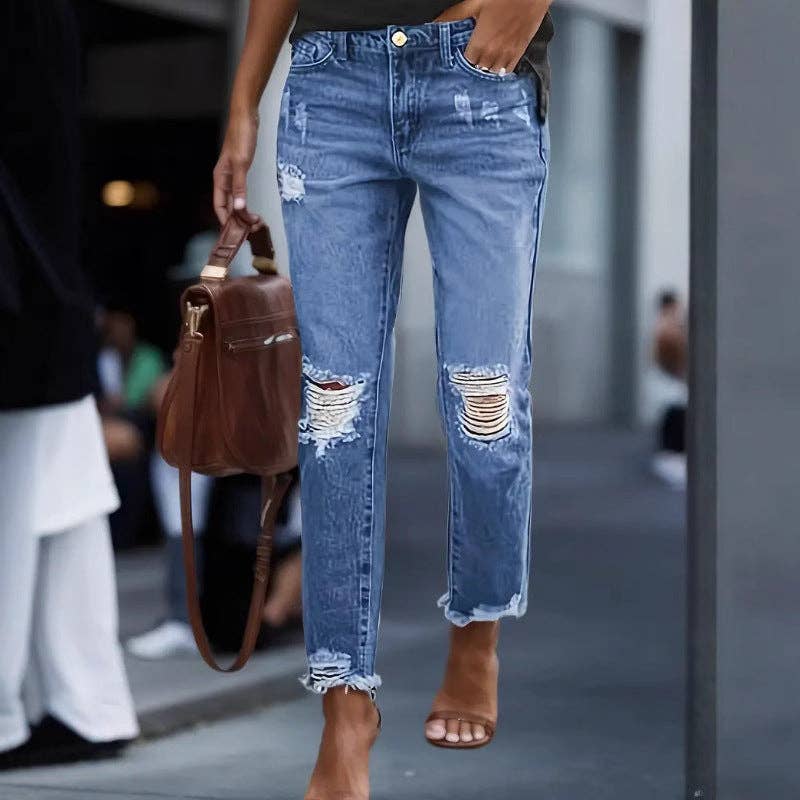 Women Casual Retro Slim Fit Ripped Jeans