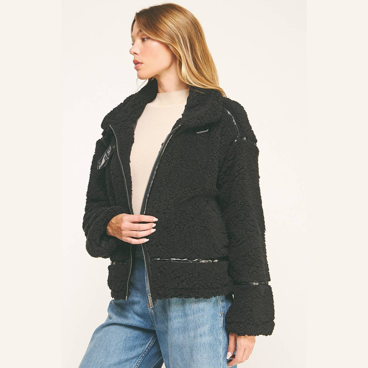 DEVIN FAUX SHEARLING AVIATOR JACKET