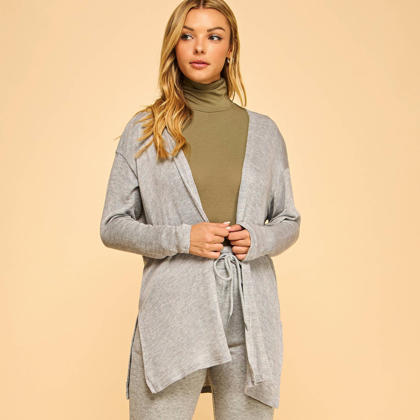 SLUBBED HACCI MIDI LONG SLEEVE DUSTER W/SIDE SLITS-F76353
