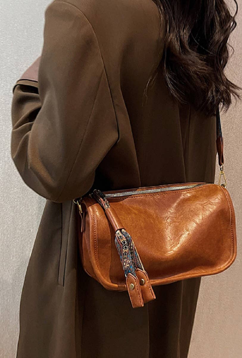 ',....PATTERN STRAP ZIPPER SHOULDER BAG