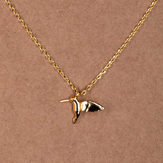 Gold Dipped Humming Bird Pendant Necklace
