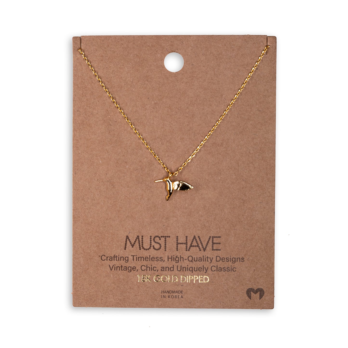 Gold Dipped Humming Bird Pendant Necklace
