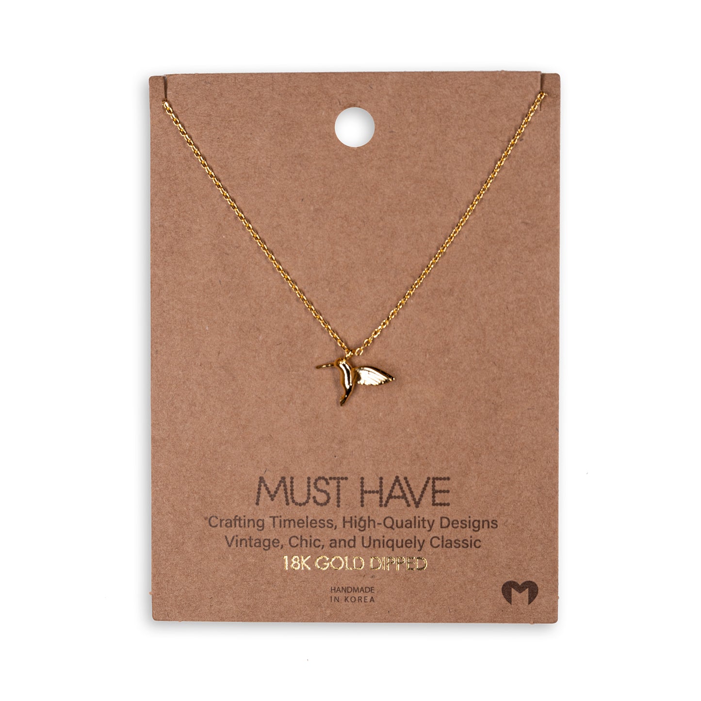 Gold Dipped Humming Bird Pendant Necklace